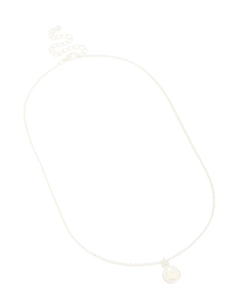 Silver Diamante Simple Teardrop Pendant Necklace