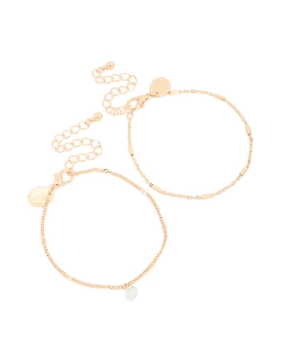 Gold Chain & Molten Disc Charm Bracelets 2-Pack