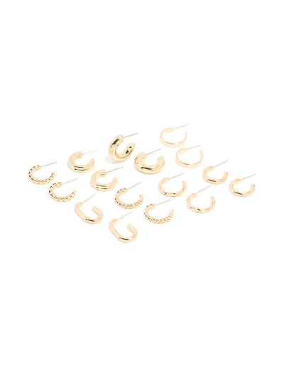 Gold Twisted & Rectangle Hoop Earrings 8-Pack