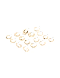 Gold Twisted & Rectangle Hoop Earrings 8-Pack