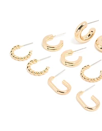Gold Twisted & Rectangle Hoop Earrings 8-Pack