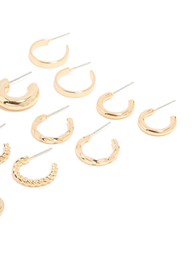 Gold Twisted & Rectangle Hoop Earrings 8-Pack