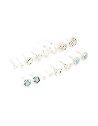 Antique Silver Turquoise Stone & Unicorn Stud Earrings 8-Pack