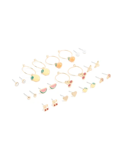 Gold Fruit Earrings 12-Pack