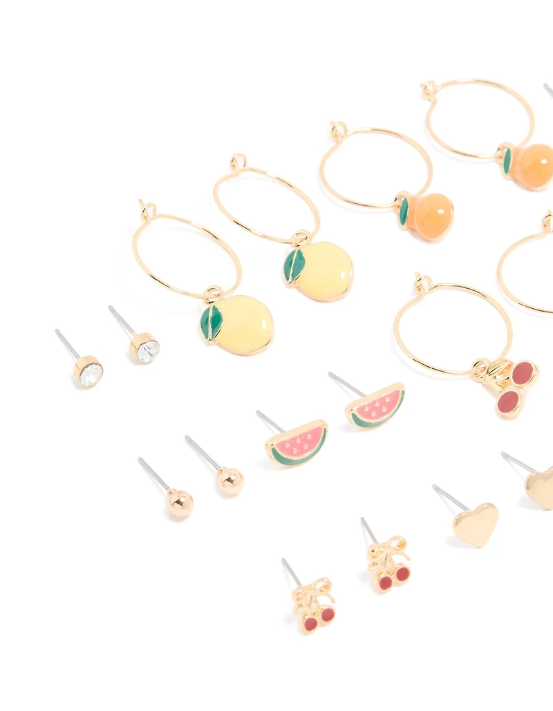Gold Fruit Earrings 12-Pack