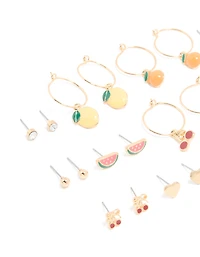 Gold Fruit Earrings 12-Pack