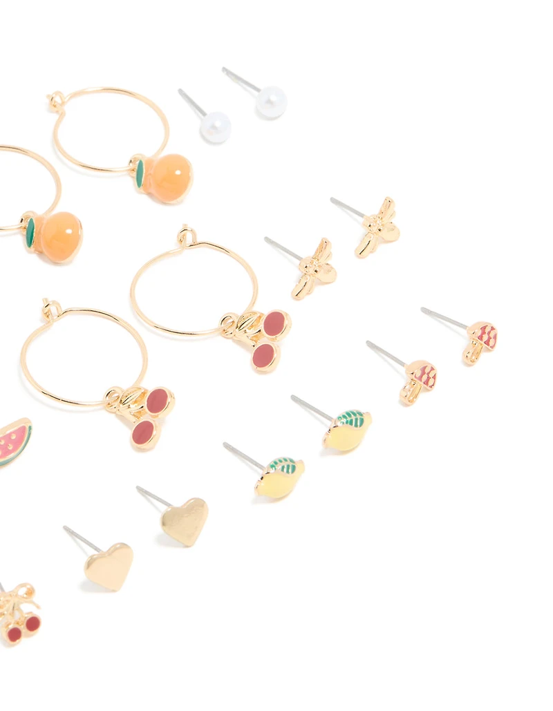 Gold Fruit Earrings 12-Pack