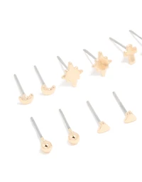 Gold Cross & Star Stud Earrings 8-Pack