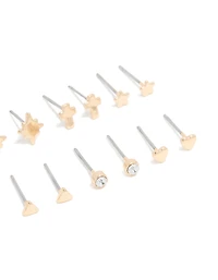 Gold Cross & Star Stud Earrings 8-Pack