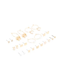 Gold Pearl Diamante & Coffee Earrings 12-Pack
