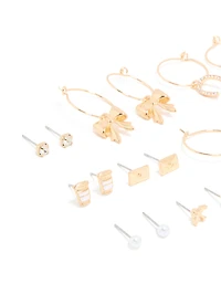Gold Pearl Diamante & Coffee Earrings 12-Pack
