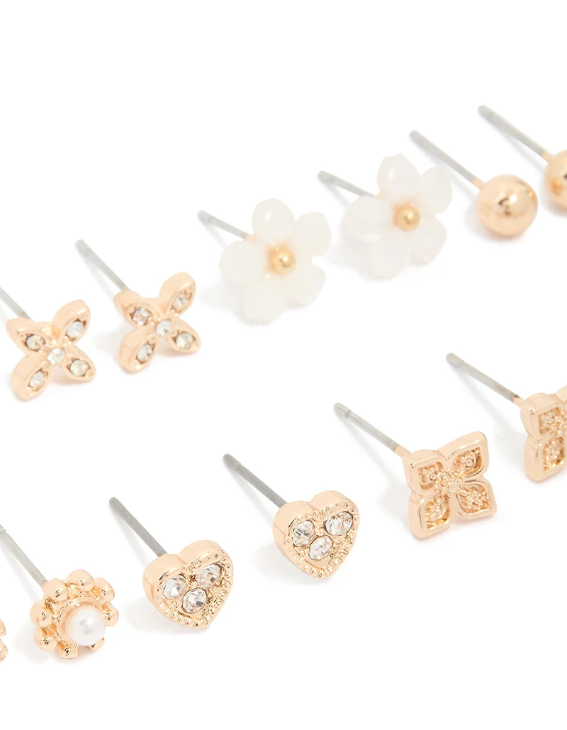 Gold Pearl Flower & Butterfly Earrings 8-Pack