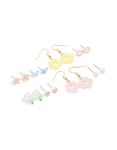 Gold Tulip & Flower Stud Earrings 8-Pack