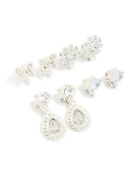 Silver Diamante Clip On Earrings 4-Pack