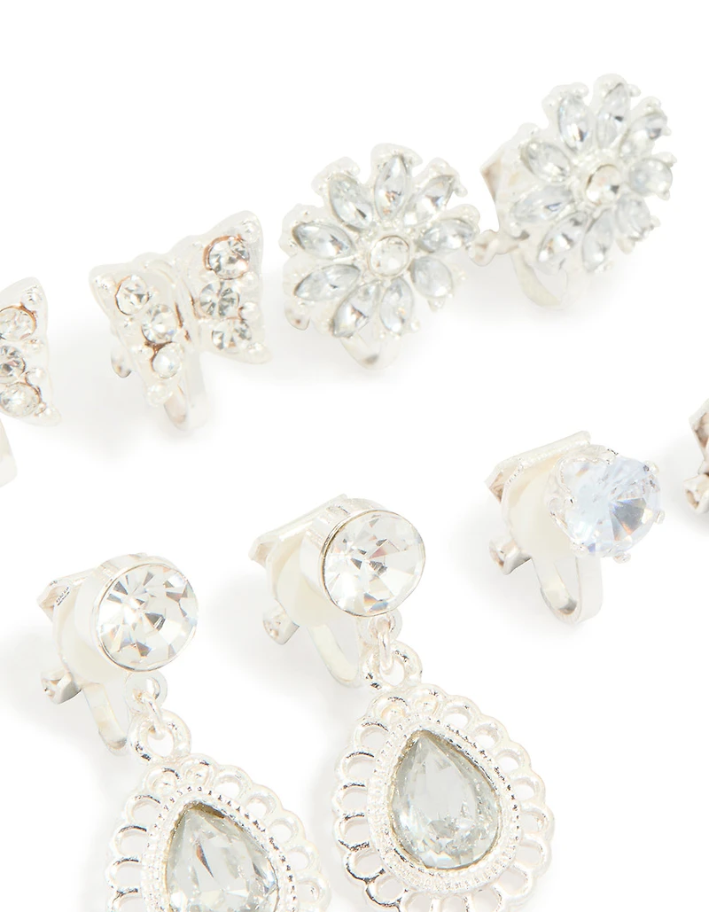 Boucles d’oreilles argentées Diamante avec pince à monter en paquet de 4