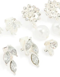 Silver Diamante & Pearl Clip On Earrings 4-Pack