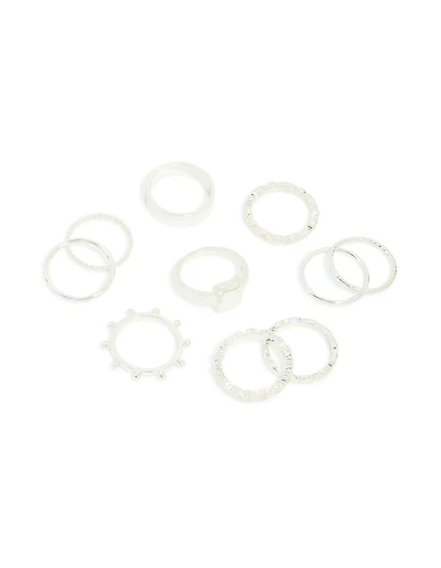 Silver Textured Signet Rings 10-Pack
