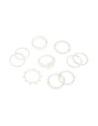Silver Textured Signet Rings 10-Pack