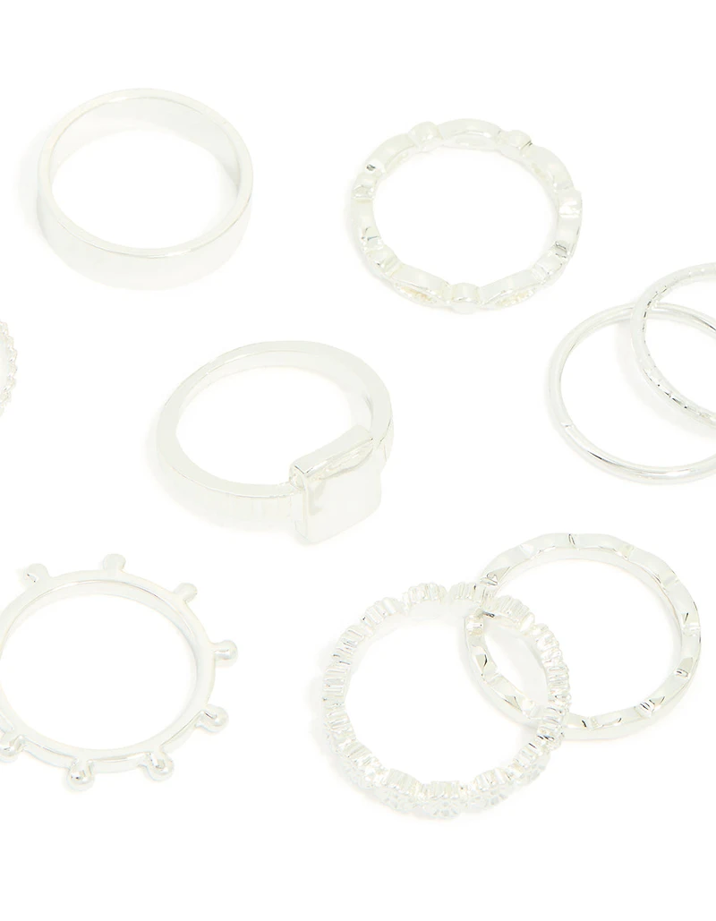 Silver Textured Signet Rings 10-Pack