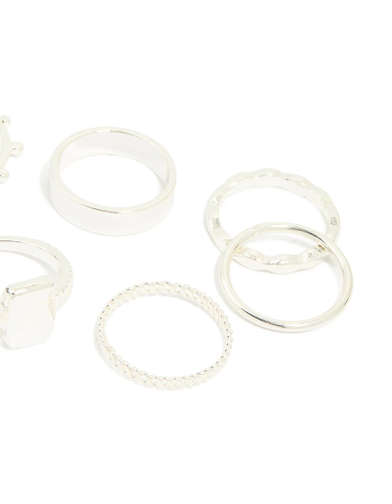 Silver Textured Signet Rings 10-Pack