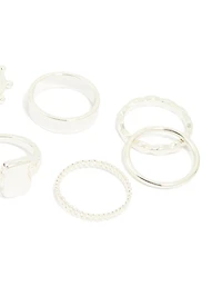 Silver Textured Signet Rings 10-Pack