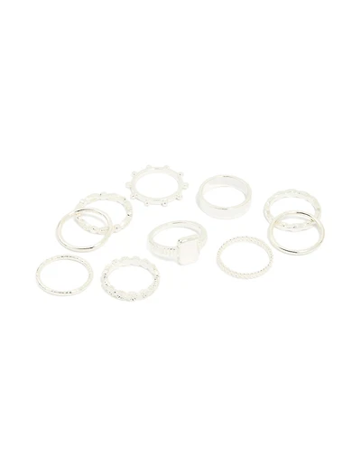 Silver Textured Signet Rings 10-Pack