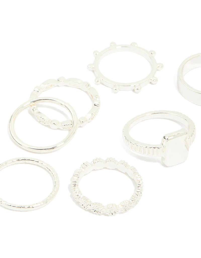 Silver Textured Signet Rings 10-Pack