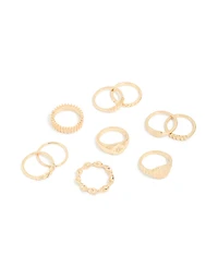 Gold Signet Ribbed & Twisted Rings 10-Pack