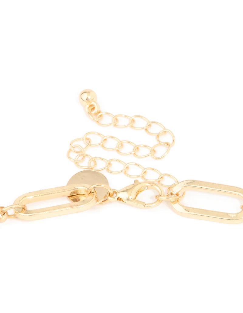 Gold Pearl & Multicoloured Diamantes Long Necklace