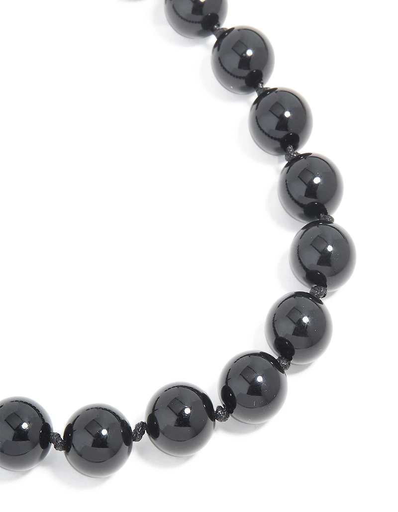 Silver Black Beaded Necklace
