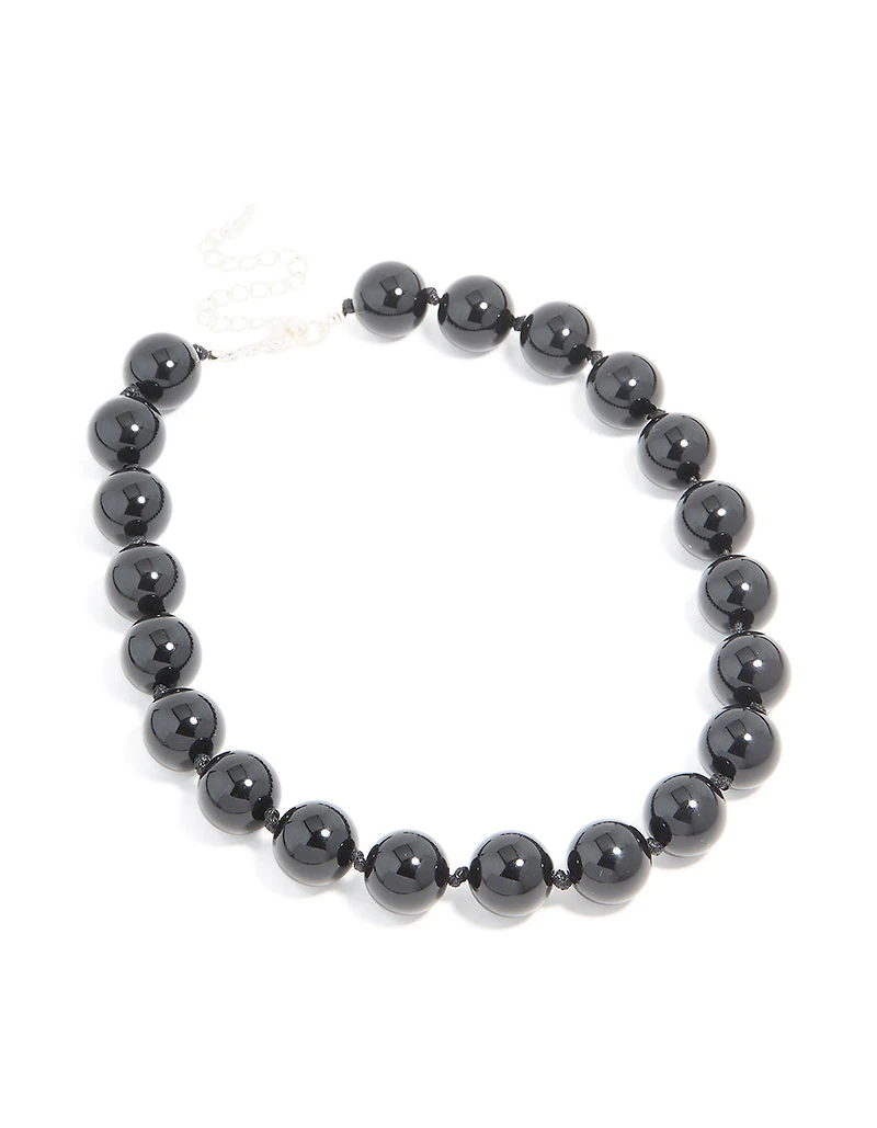 Silver Black Beaded Necklace