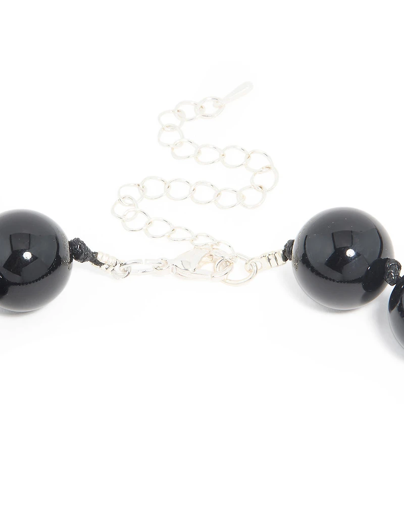 Silver Black Beaded Necklace