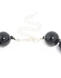 Silver Black Beaded Necklace