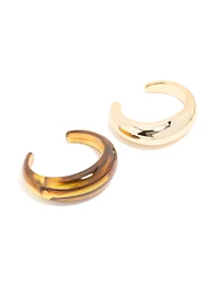 Brown Acrylic & Gold Wrist Cuffs 2-Pack