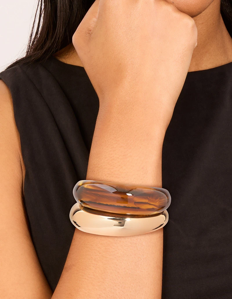 Brown Acrylic & Gold Wrist Cuffs 2-Pack
