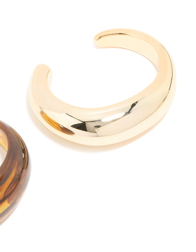 Brown Acrylic & Gold Wrist Cuffs 2-Pack