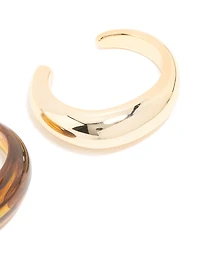 Brown Acrylic & Gold Wrist Cuffs 2-Pack