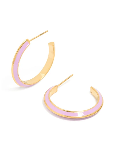 Waterproof Gold Plated Stainless Steel Lilac Enamel Hoop Earrings