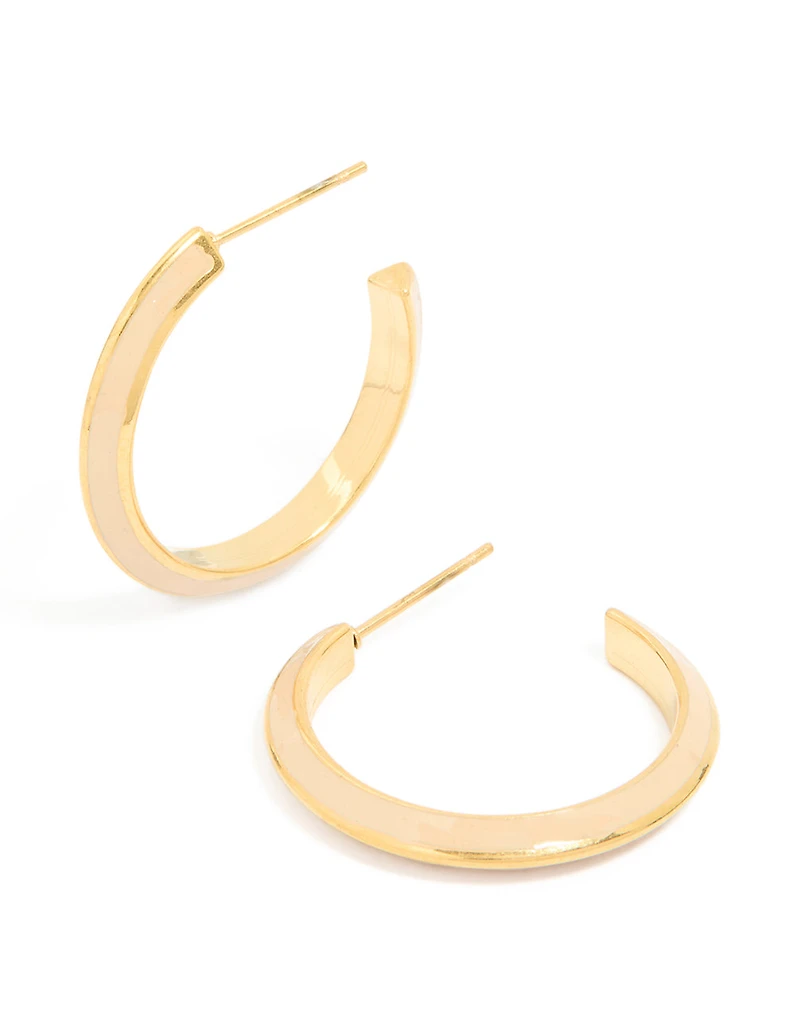 Waterproof Gold Plated Stainless Steel Neutral Toned Enamel Hoop Earrings