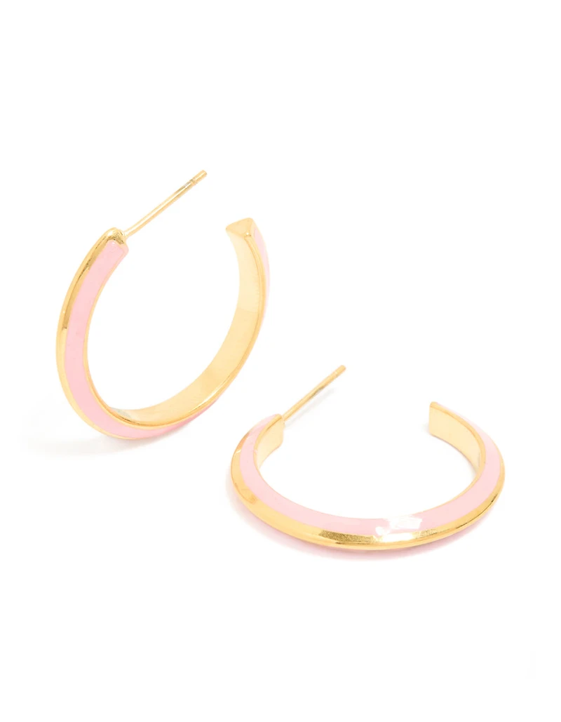 Waterproof Gold Plated Stainless Steel Light Pink Enamel Hoop Earrings