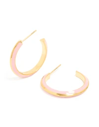 Waterproof Gold Plated Stainless Steel Light Pink Enamel Hoop Earrings