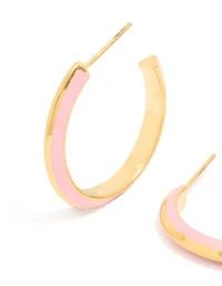 Waterproof Gold Plated Stainless Steel Light Pink Enamel Hoop Earrings