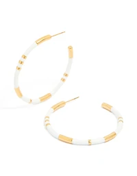 Waterproof Gold Plated Stainless Steel White Enamel Hoop Earrings