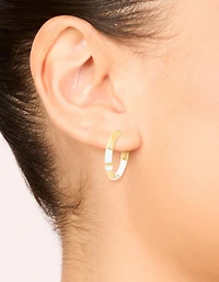 Waterproof Gold Plated Stainless Steel Small Stripe White Enamel Hoop Earrings