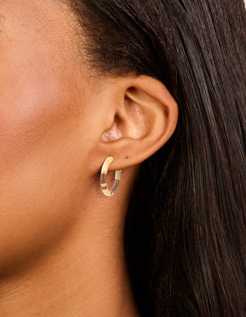 Waterproof Gold Plated Stainless Steel Small Brown Enamel Stripe Hoop Earrings