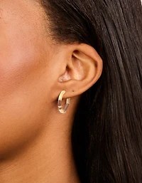 Waterproof Gold Plated Stainless Steel Small Brown Enamel Stripe Hoop Earrings