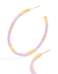Waterproof Gold Plated Stainless Steel Lilac Enamel Hoop Earrings
