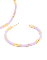 Waterproof Gold Plated Stainless Steel Lilac Enamel Hoop Earrings