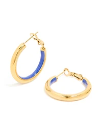 Waterproof Gold Plated Stainless Steel Half Dark Blue Enamel Hoop Earrings