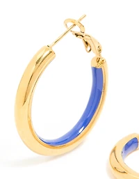 Waterproof Gold Plated Stainless Steel Half Dark Blue Enamel Hoop Earrings